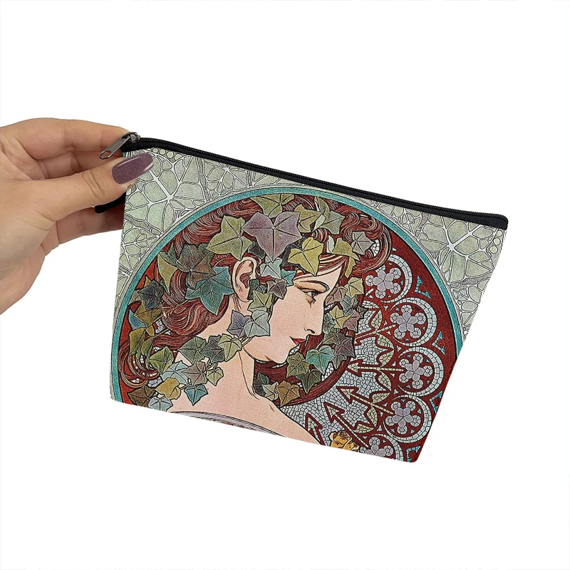 Alphonse Mucha Print Cosmetic Case Oil Painting Makeup Bag Women Outdoor Multifunction Travel Cosmetic Bag Toiletry Bags Gift 2