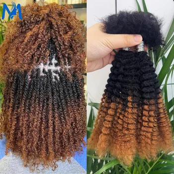 16inch Afro Kinky Curly Human Hair Bulk for Dreadlocks Extending Afro Kinkys Bulk Human Hair for Braiding 30g/pack Can be Dyed 1