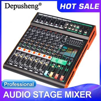 Mixer Audio Professionale Depusheng TC8, 99 DSP, 8 Canali, Doppio Gruppo, Console DJ, Alimentazione Phantom 48V, USB per Palco, Bar, Registrazione