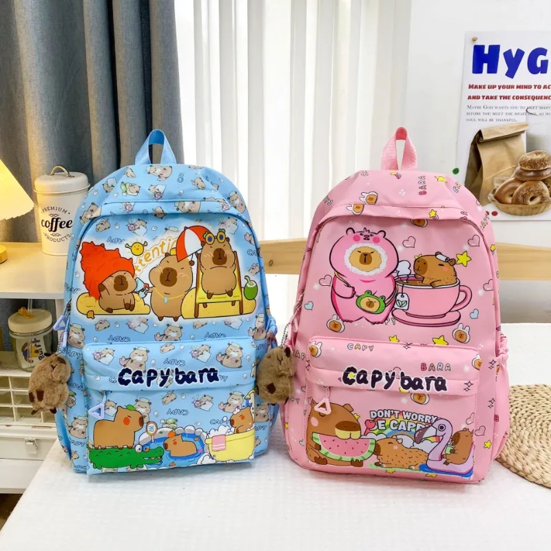 2025 Trend Large Capacity Capybara Book Bag Girl Nylon Backpack Kawaii Cartoon Student School Bag Cute College Backpack mochila 5