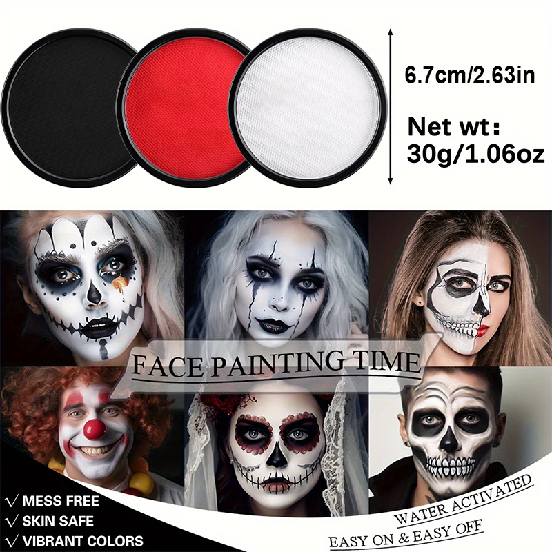 30G Water Solubility Monochromatic Body Paint Black And White Makeup Face Paint Halloween Party Waterproof Makeup Body Painting 3