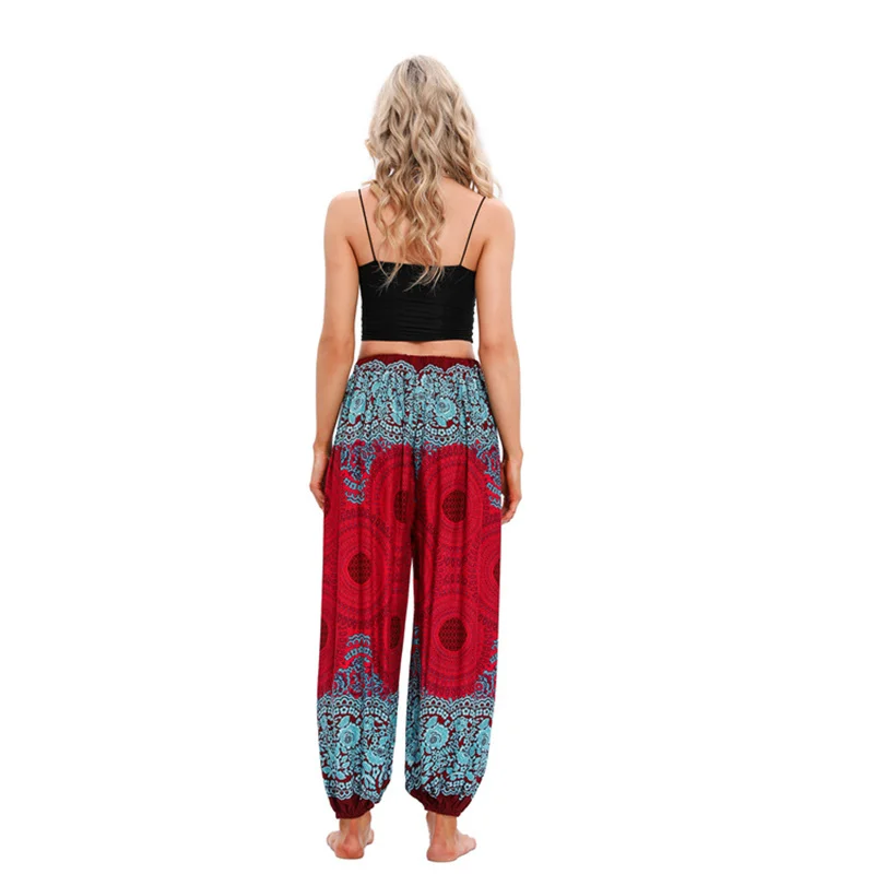 Boho Women Yoga Pants Hippie Harem Printed Dyeing High Waisted Wear