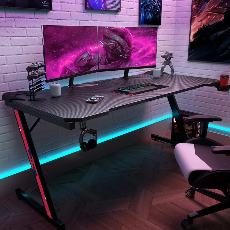 Z Shaped Carbon Fiber Gaming Desk with Accessories