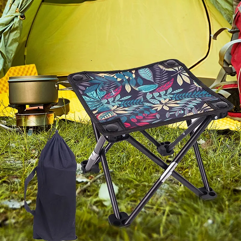 Folding Stool with Side Pocket Fold Up Chairs Portable Collapsible with Storage Bag for Outdoor Camping Walking Hiking Fishing