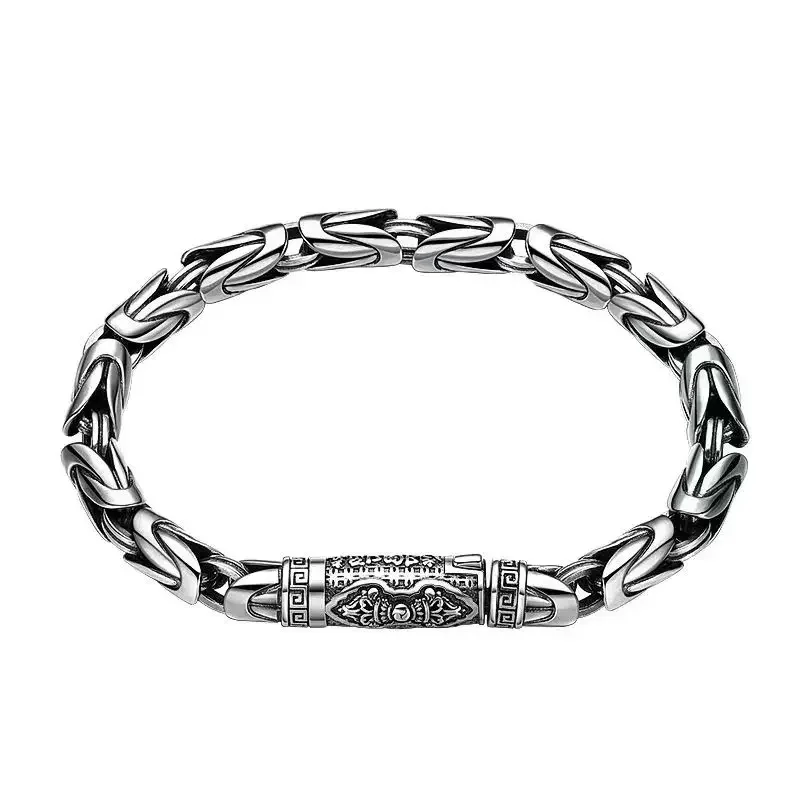 S925 Silver Vajra pestle woven bracelet Hip hop retro fashion male couple bracelet gift for boyfriend and girlfriend