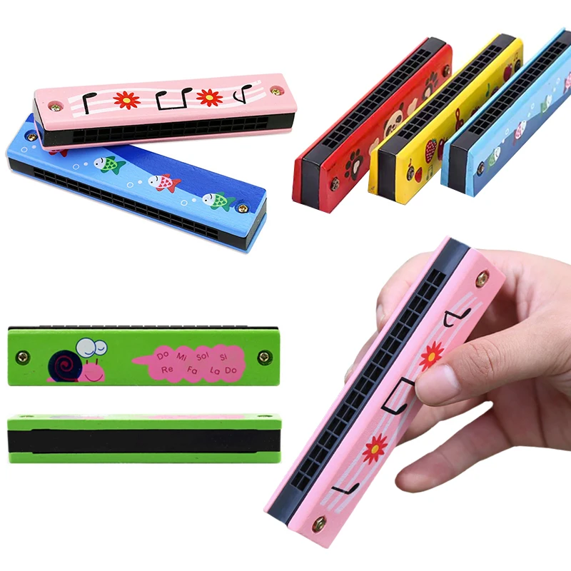 Blues Harmonica 16-Hole Colorful Cartoon Animals Painted Wooden