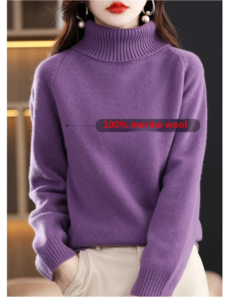 Women's 100% Merino Wool High Neck Sweater - Camel Color Variant HS:6110301500 Age:Adult Gender:Female Origin:CN