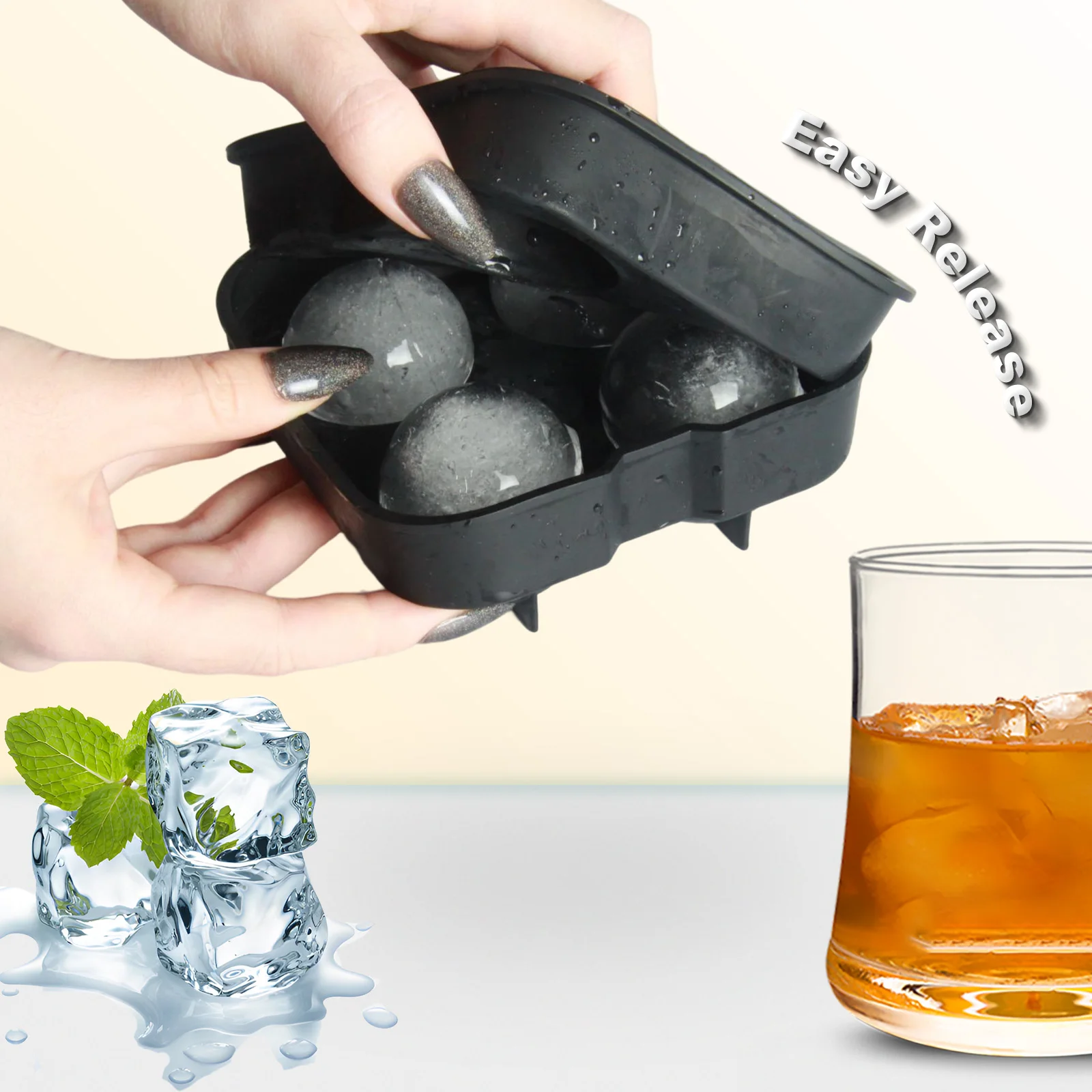4 Grid Big Ice Tray Mold Box Large Food Grade Silicone Ice Cube Square 2/3PCS Tray Mold DIY Maker Cube for Whiskey