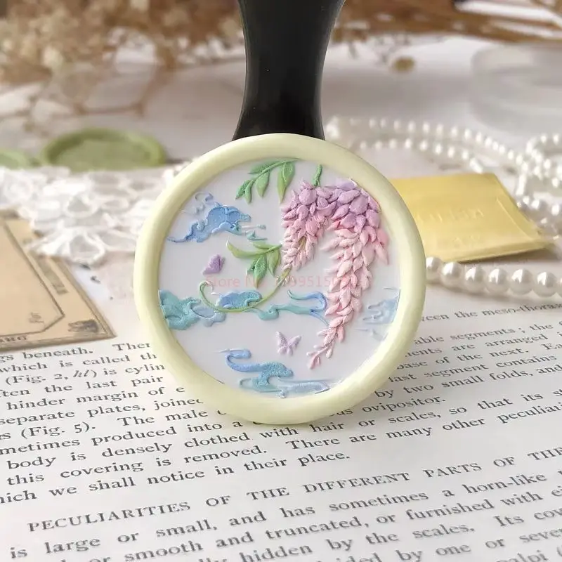 Wisteria Wax Seal Stamp Copper Head 3cm Multi-Layer Embossed Relief Carved Seal Brass Head DIY Invitation Envelope Sealing Stamp