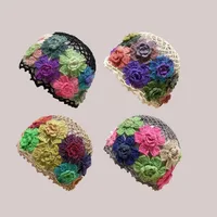 Spring and Summer New Style Literary and Artistic Colorful Flowers Hollow Baotou Cap Female Sweet Fashion Knitting Wool Cap Melo 1