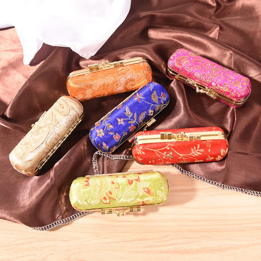 Portable Mini Makeup Silk Box Retro Flower Design Iron Clip Lipstick Case Holder With Mirror Ring Necklace Earring Storage