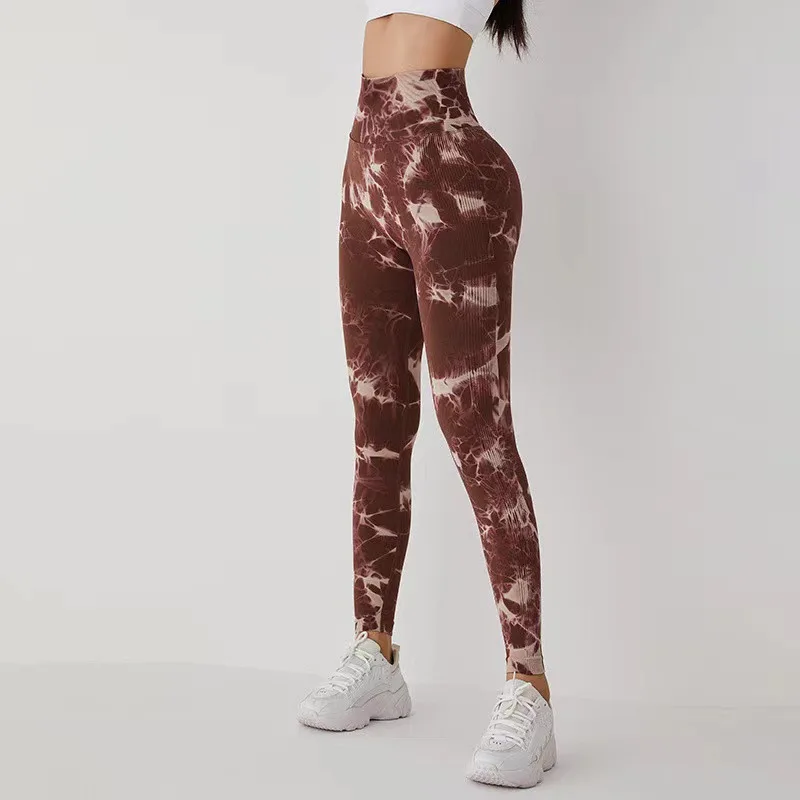 Seamless Tie Dye Leggings Yoga Tights Pants Women's Push UpTie Float High Waist Bubble Butt Lifting Hip Gym Sports Fitness Pants