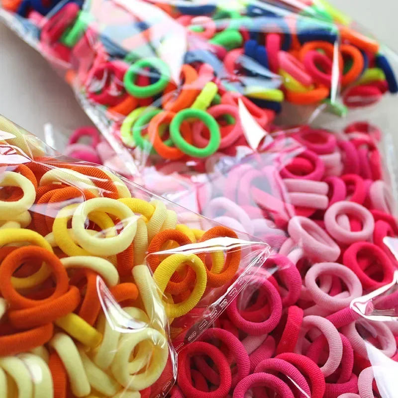 100/300/500Pcs Hair Bands girl Colorful Nylon Scrunchie Hair Ties Rubber Band Kids Elastic Leagues kids Accessories