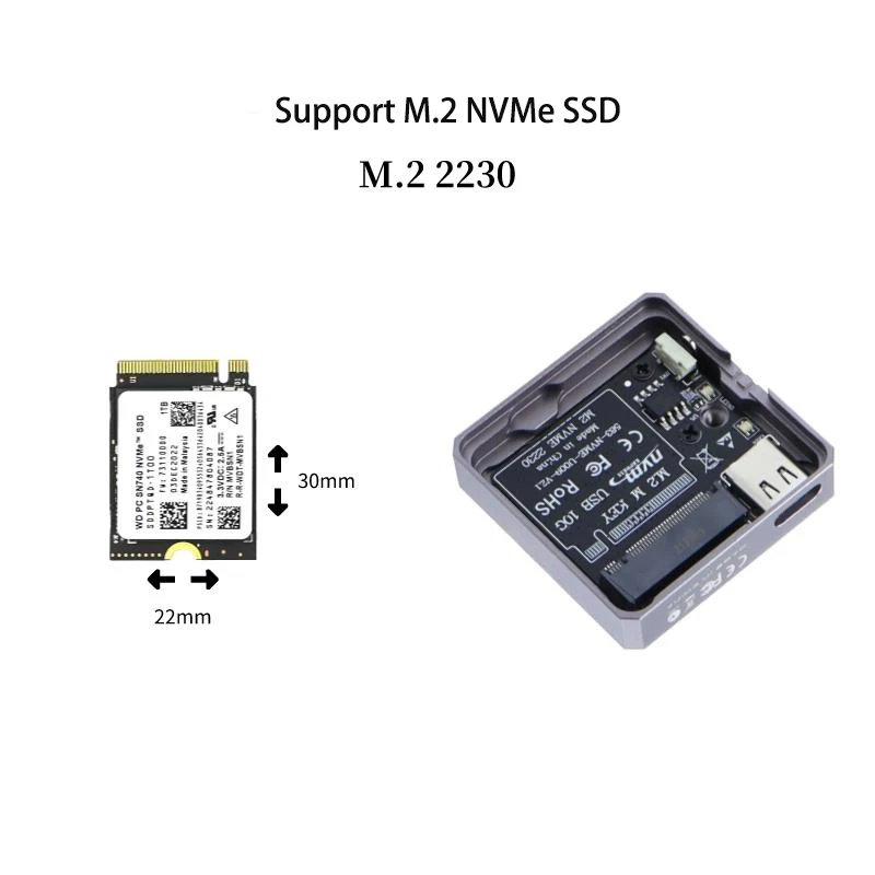 USB 3.2 Gen 2 M2 SSD USB 인클로저 지지대 UASP 트림 쓰기 보호 터치 버튼, 미니 2230 M.2 SSD 케이스, 외부 상자, 10Gbps