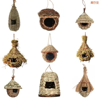 19 Style Birds Nest Bird Cage Natural Grass Egg Cage Bird House Outdoor Decorative Weaved Hanging Parrot Nest Houses Pet Bedroom 1