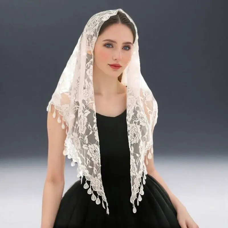 Elegant Black and White Lace Rose Veil for Women - Perfect for Western Weddings