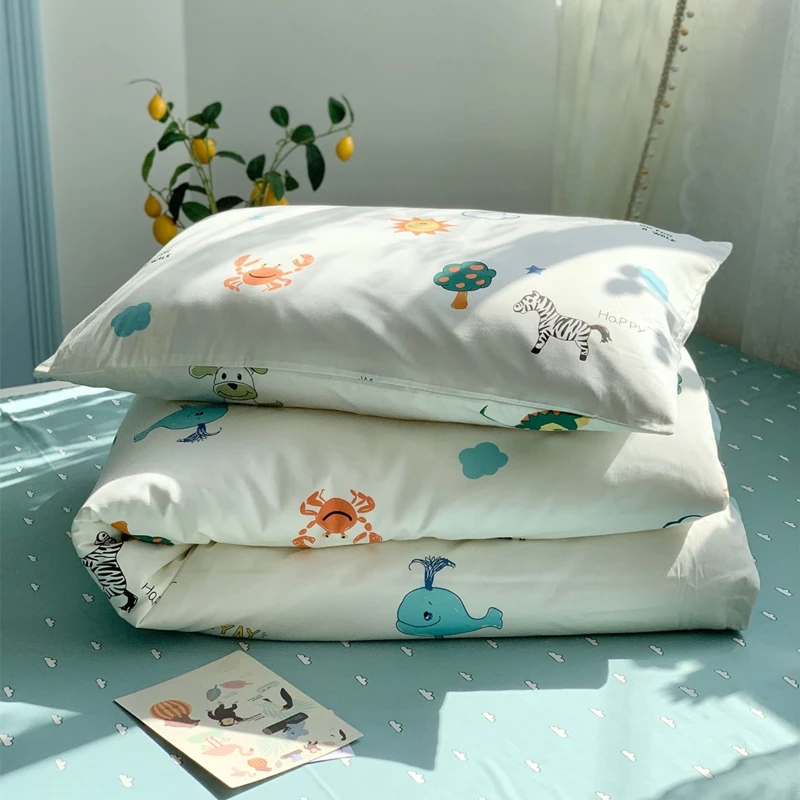 

Children Quilt Cover 120*150cm 100% Cotton 60s Yarn With Pillowcase 30*50cm Cute Animal All Seasons Colorful Kids Bedding Set