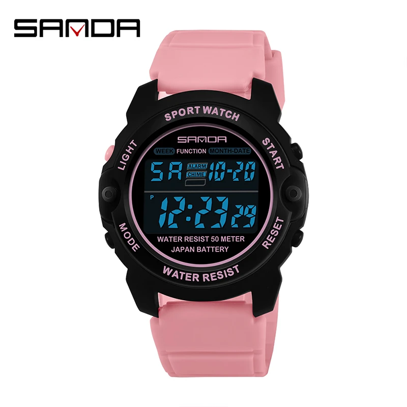 SANDA New Top Brand Mens Women Watch Luxury Dual Dial Electronic Wristwatch Shockproof Waterproof Clock Led Light Watches 3099