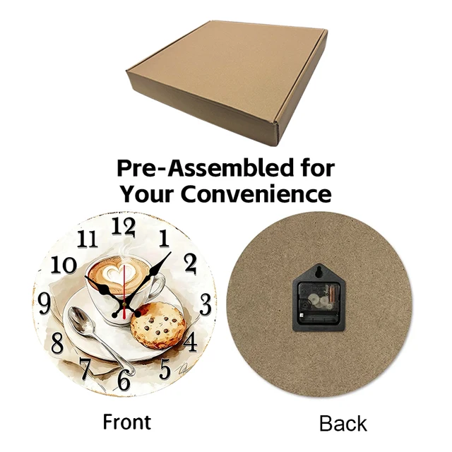Coffee & Pastry Wooden Round Silent Hanging Wall Clock 6