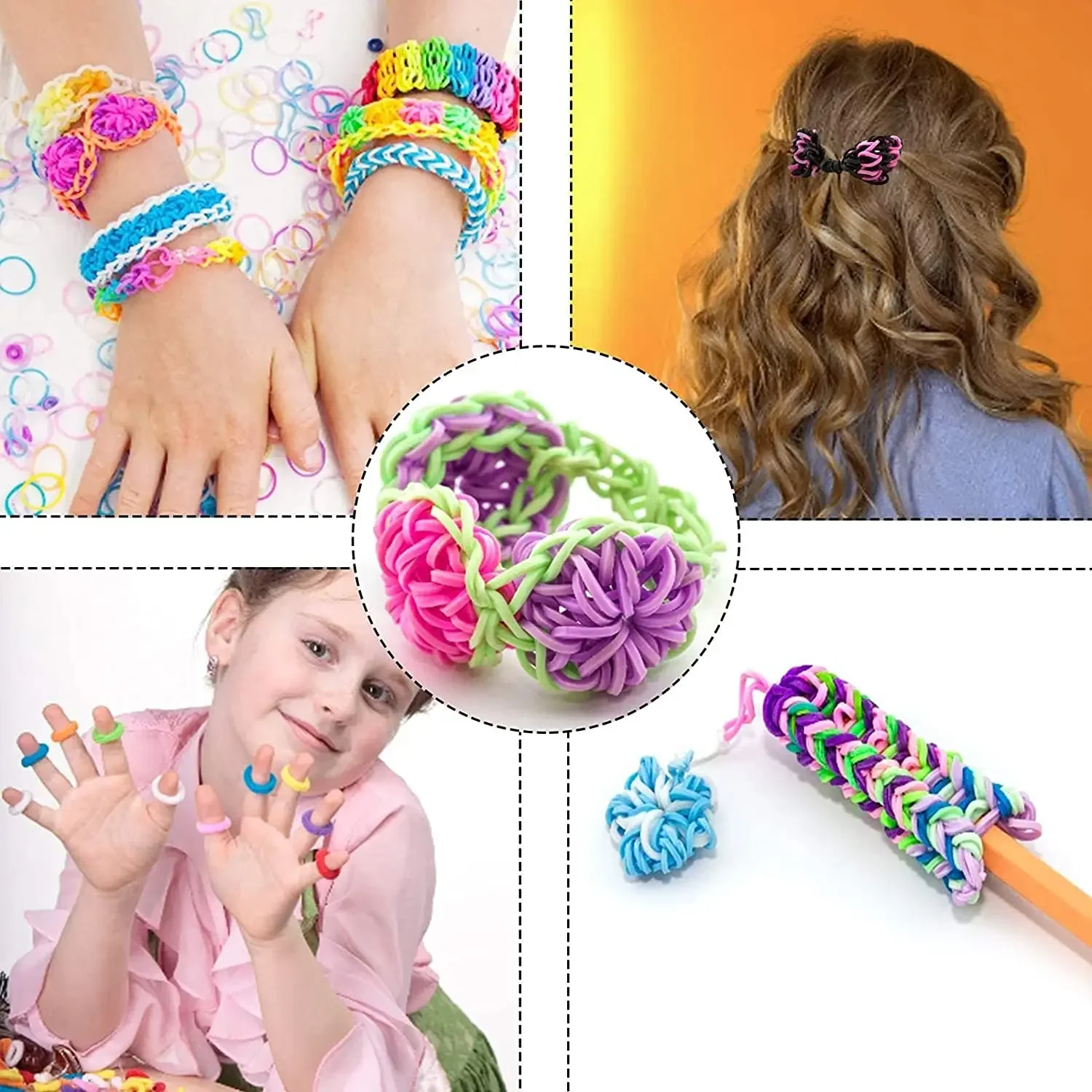 600 Stück bunte Loom-Gummibänder-Set, 12 Farben, DIY-Gummibänder, Loom-Bänder, Armband-Herstellungsset, Geschenk für Mädchen, Kinder, Kunsthandwerk – Detail 6