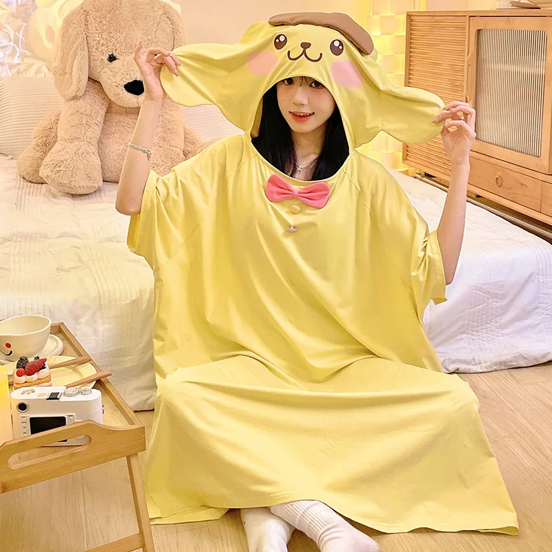 

Пижама Sanrio Kuromi Cinnamoroll женская с капюшоном, цельная Ночная рубашка большого размера с капюшоном и рукавами, с аниме мультяшным принтом