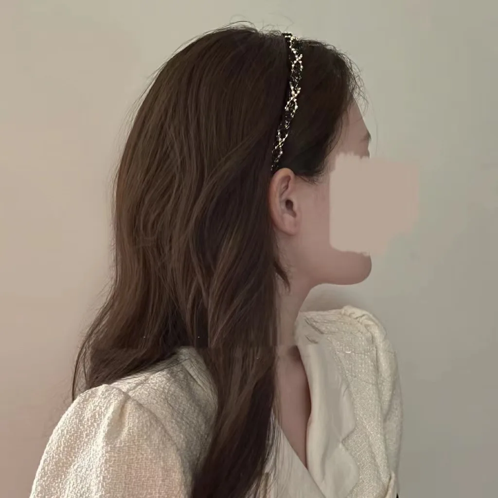 Damen-Haarbänder, koreanische kleine, vielseitige, luxuriöse Haaraccessoires, sanfte, süße Schleife, Perlen, Retro-Kopfbedeckung, Haarreifen, hochwertig – Detail 3