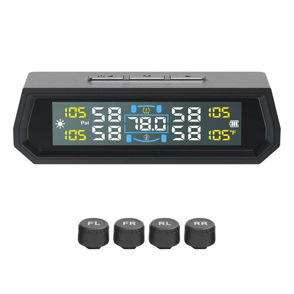 Solar/USB Powered Tire Pressure Monitoring System LCD Display Wireless TPMS Tire Pressure Monitor System for RV Sedan SUV Truck