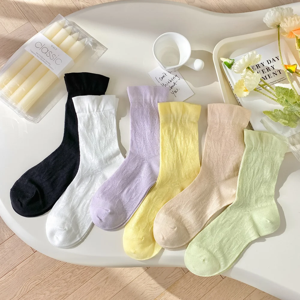 

White Socks Women's Mid-tube Socks Autumn and Summer New Cotton Cute Japanese Women's Socks Lolita Lace Ruffles Socks