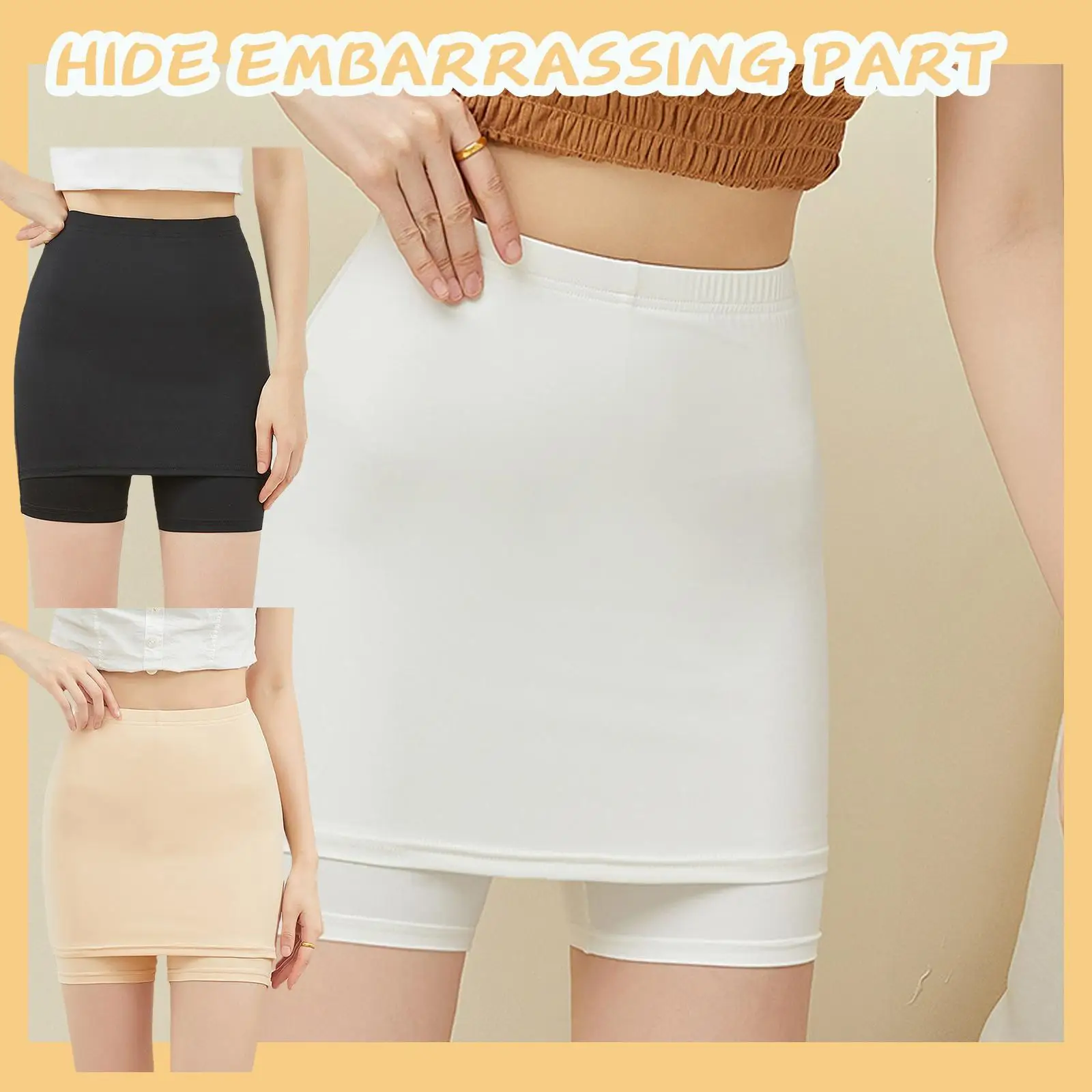 

Flarixa Ice Silk High Waist Safety Pants Boxer Women Thin Sliming Fit Women's Summer Shorts Double Layer Seamless Skirt Shorts