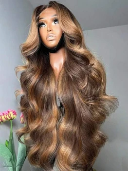 P4/27 Highlight Ombre Brown Body Wave 13x4 HD Lace Front Human Hair Wigs Honey Blonde Colored Pre Plucked Long Wigs For Women 1