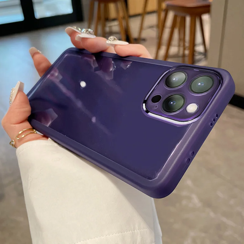 Clear Matte Frame Soft Silicone Case For iPhone 15 Mini 14 Max 12 11 13 Pro 8 Plus Camera Lens_voghion.com