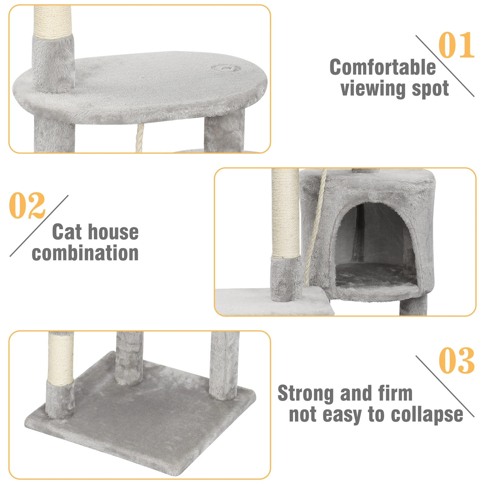 Cat Tree Multi-Level Tower Condo Scratching Post Kitten Toy Cozy Condo Climb Furniture Climbing Tower Activity Centre Gray