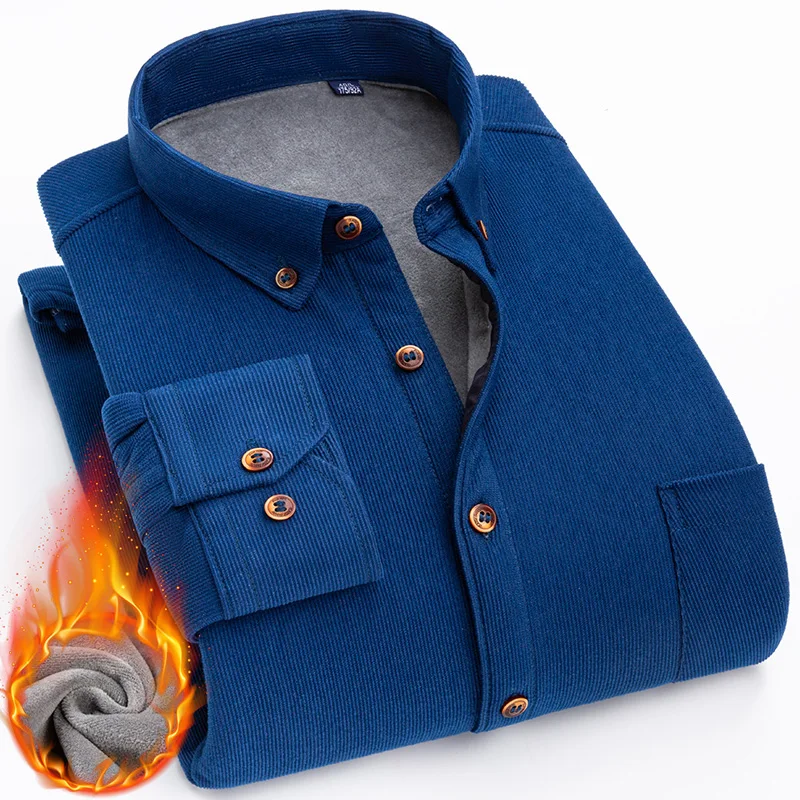MensWarmShirtCorduroyLongSleevedShirtM6XLWinterPlusVelvet