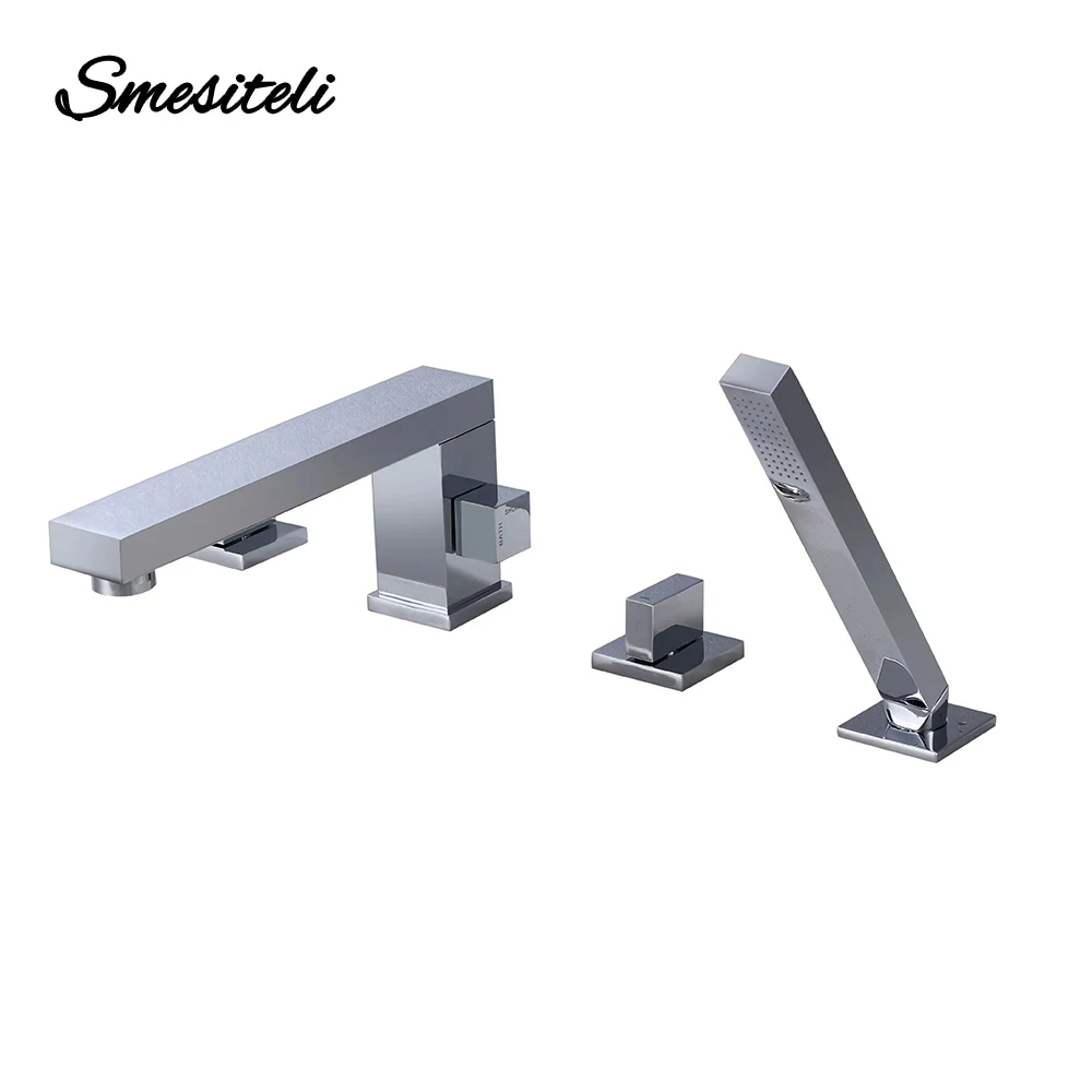 Bathtub Filler Mixer Tap Bathroom Faucet With Hand Shower Head Deck Mount Countertop Double Handle 4 Holes Chrome Brass Hot Cold