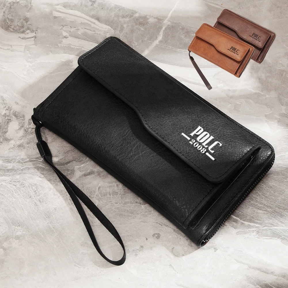 

Men Long Wallet Purse Clutch Wrist Bag Mobile Cell Phone Case Vintage Simple Male PU Leather Cigarette Pouch Handy Money Bag