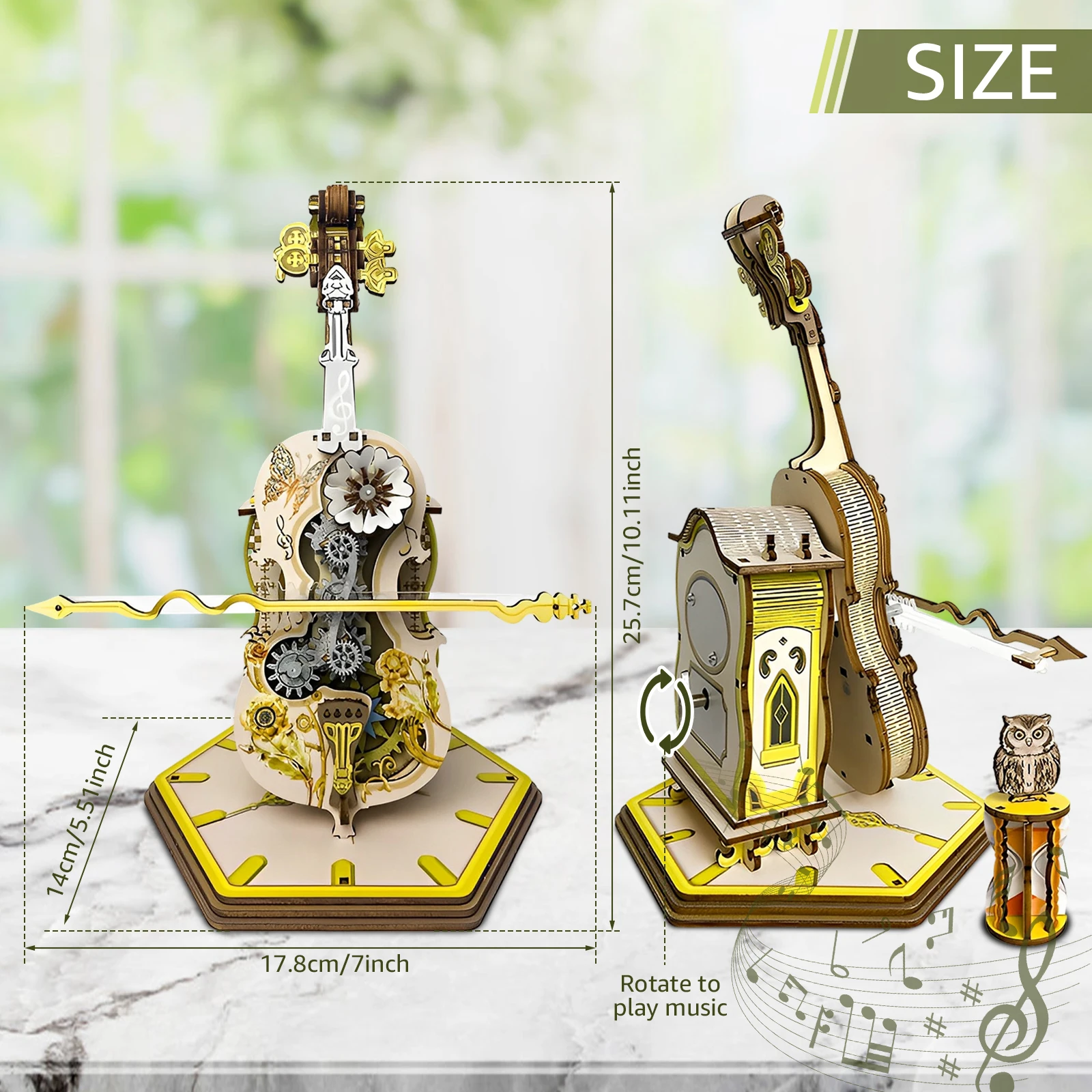 3D Cello Puzzles Wooden Decorative Cello Model Kit Base Creative 3D DIY Music Box Building For Kids Adults Office Home