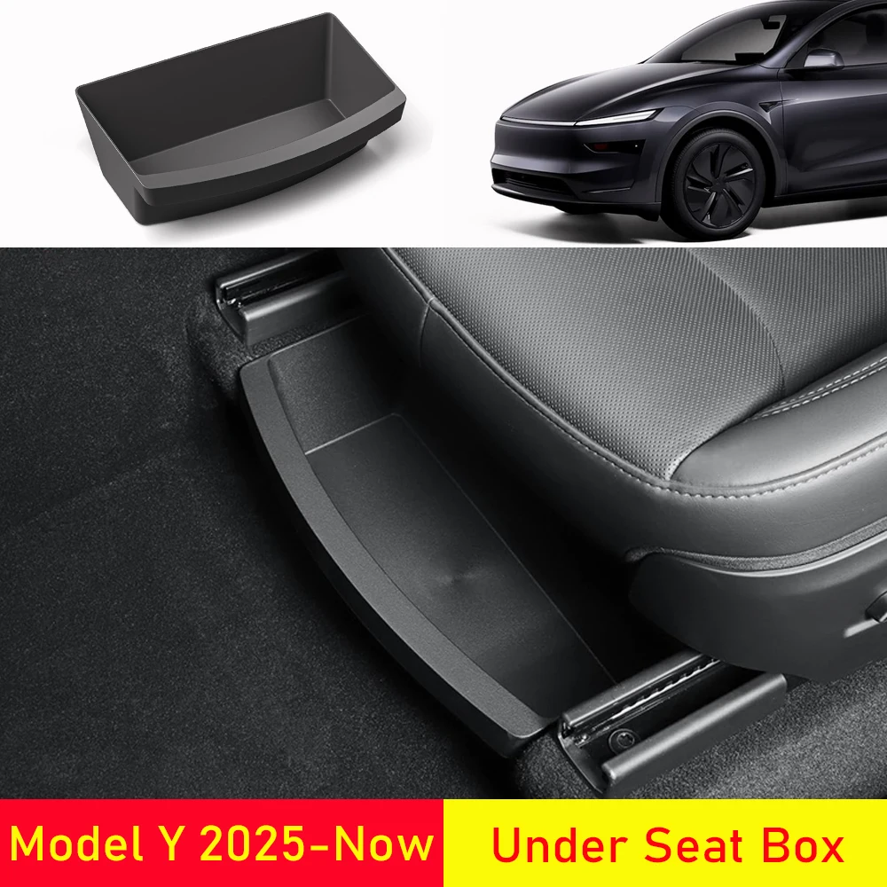 Under Seat Storage Box Organizer for Tesla Model Y Juniper 2025 2026 Underseat Storage Tray Bin Trash Can Car Travel Accessories