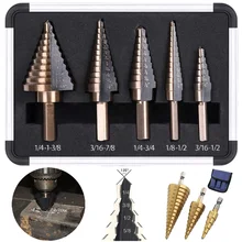 

HSS 4241 Cobalt Step Drill Bit Set Aluminum Case Metal Drilling Tool Multiple Hole Titanium for Metal Wood Step Cone Drill