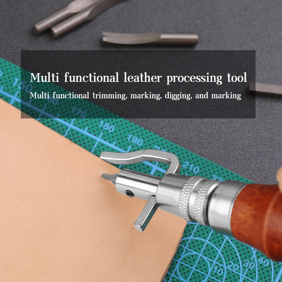 MIUSIE 7 In 1 Multifunctional Adjustable Leather Groover Stitching and Groover Edger Tool Leather Craft Shovel Device
