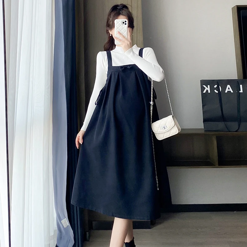 New Year Maternity Dress Red Strap Dress with Bow Plus Size Pregnant Woman Party Sleeveless Pregnancy A-line Dresses womens dresses