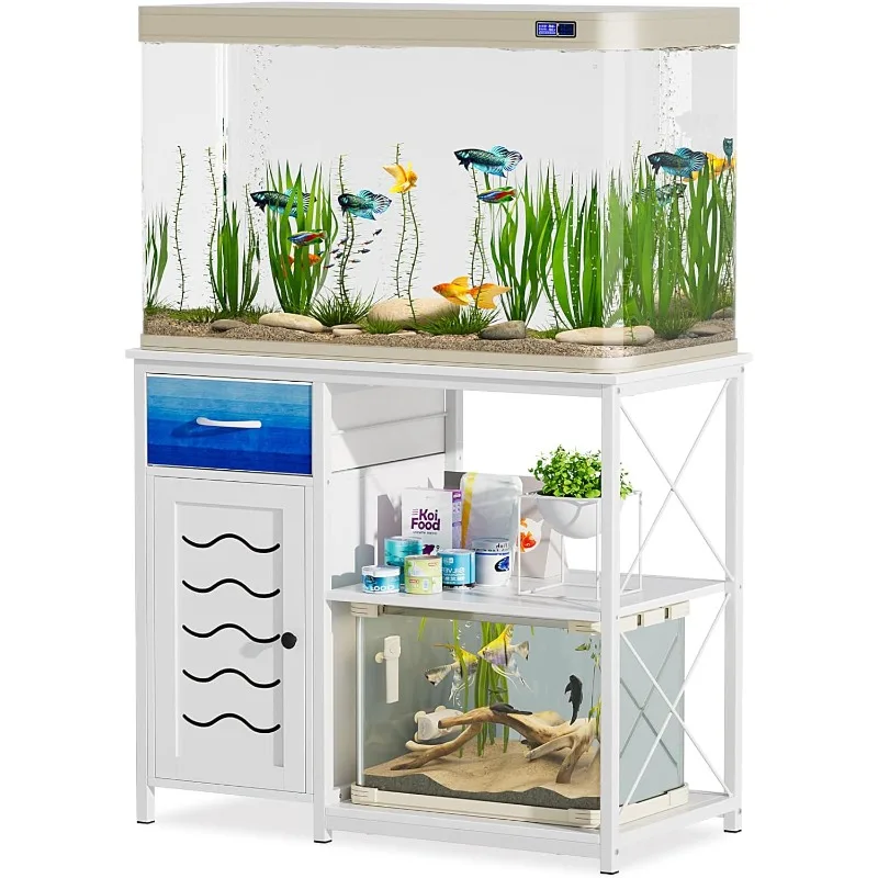 

40 Gallon Fish Tank Stand,Aquarium Stand with Cabinets,Drawers and Double Partitions for Fish Tank Accessories Storage,