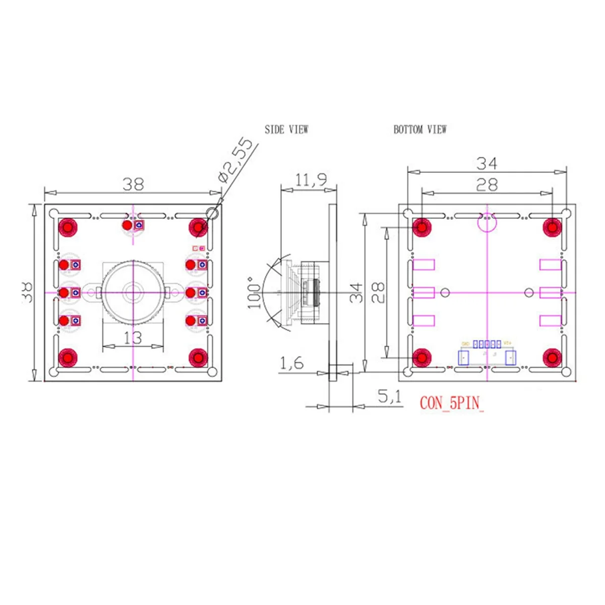 Camera Module 100 Degree 1MP OV9732 1280x720 USB Free Driver Manual Focus with 3M/2 Meter Cable for WinXP/7/8/10