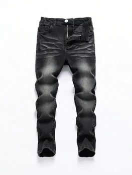 1-Piece Men's All-Season Snowflake Washed Fashion Jeans, Stretchy Slim-Fit Light Gray and Dark Black Casual Denim Pants, Minimalist Fashion, Suitable for Everyday Wear 1