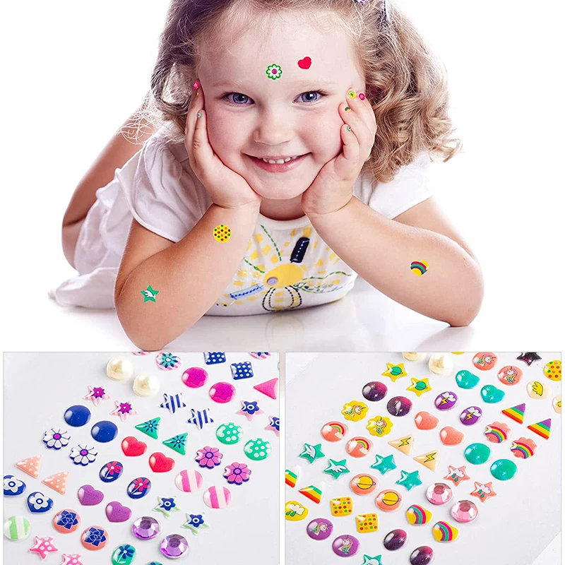 Children Sticker Earrings 3D Gems Girls Sticky Earrings Self-Adhesive Glitter Craft Crystal Nail Decoration Make-up Stickers sticker jewellery toy