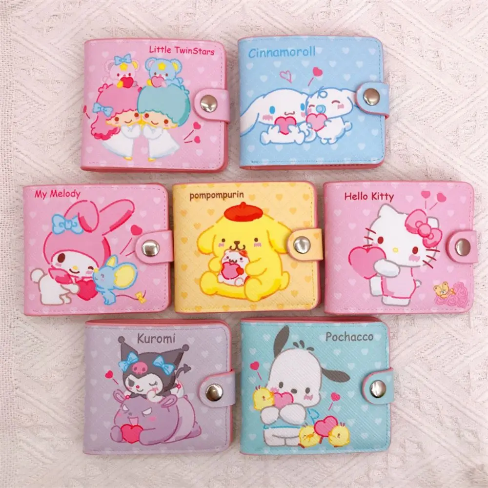 

Sanrio Series Wallet Casual Short Coin Bag Cinnamoroll Kuromi Hello Kitty My Melody Pu Leather Wallet Button Card Children Gifts