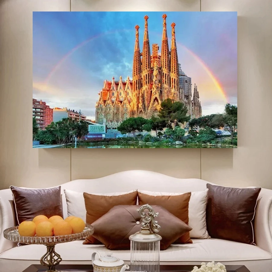 Sagrada Familia Barcelona Spain Landscape 5D Diamond Painting Roman Catholic Minor Basilica Scenery Cross Stitch Room Decor Gift
