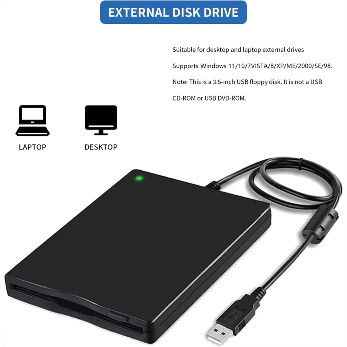 A14M USB 플로피 디스크 리더 드라이브 3.5인치 FDD 휴대용 1.44MB 외장 디스크 드라이브 (PC, 노트북, 데스크탑용)