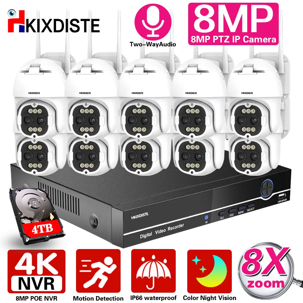 8MPPTZWirelessCCTVSystemTwoWayAudioWIFIIPSecurityCamera10CH