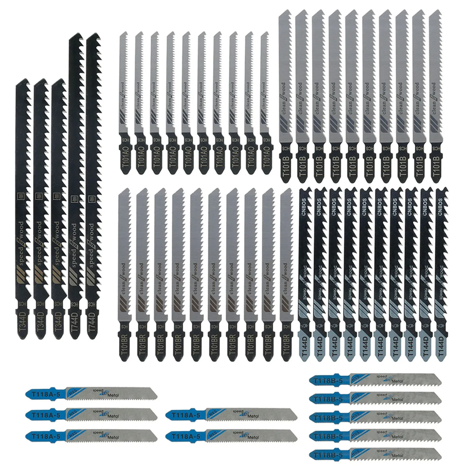 

55pcs Jig Saw Blade Set High Carbon Steel Assorted Blades T-Shaft Jigsaw Blades For Wood Plastic Metal Cutting Blades T144D
