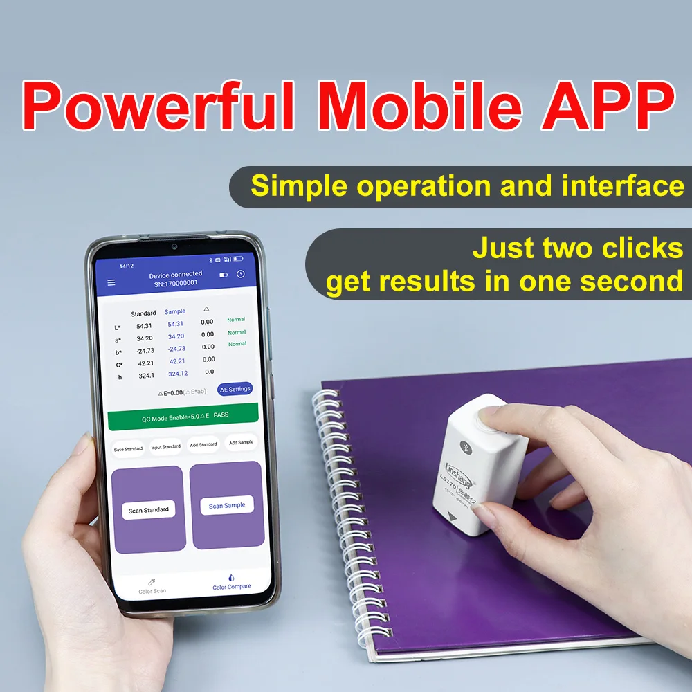 Pocket Colorimeter Digital PantoneC/U/TPG Color Reader Bluetooth CMYK CIE LAB RGB Color Meter for Ink 45/0 LS170 portable colorimeter
